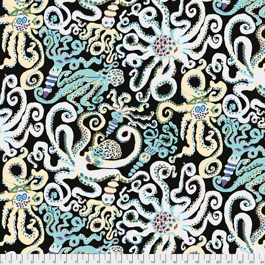 Octopus Black Brandon Mably Stash Kaffe Fasset Collective Free Spirit Cotton Fabric  FS PWBM074.BLACK