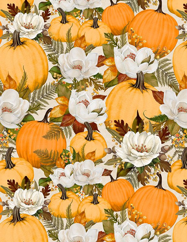 Oh My Gourd! Pumpkins & Florals Cream Danielle Leone Wilmington Prints Cotton Fabric WP-3017-27744-287
