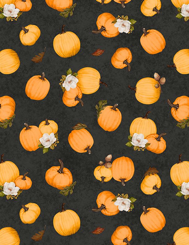 Oh My Gourd! Tossed Pumpkins Black Danielle Leone Wilmington Prints Cotton Fabric WP-3017-27747-982