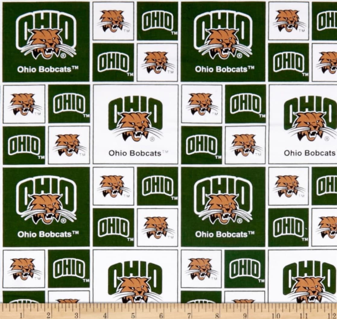 Ohio Bobcats NCAA College Box Sykel Cotton Fabric OHIO-020