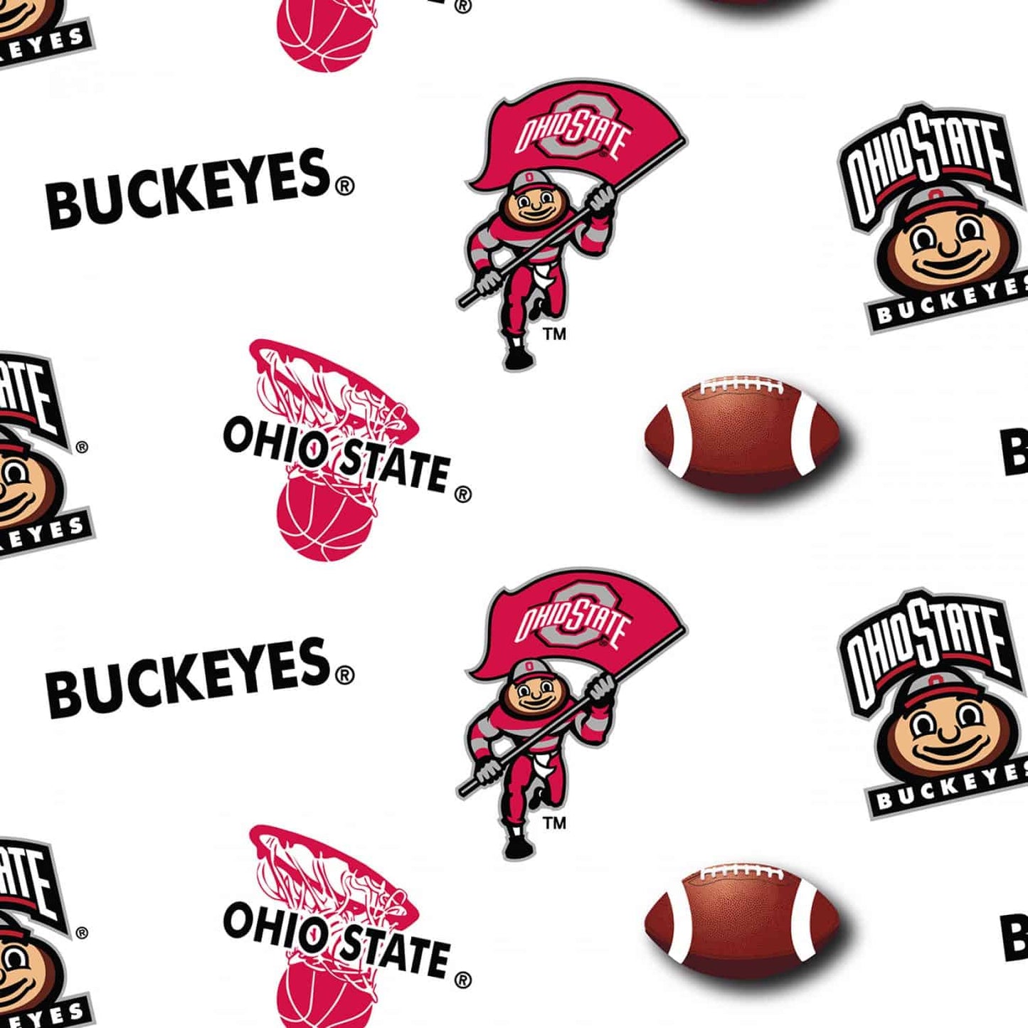 Ohio State Buckeyes NCAA College Allover Toss White Sykel Cotton Fabric OHS-042