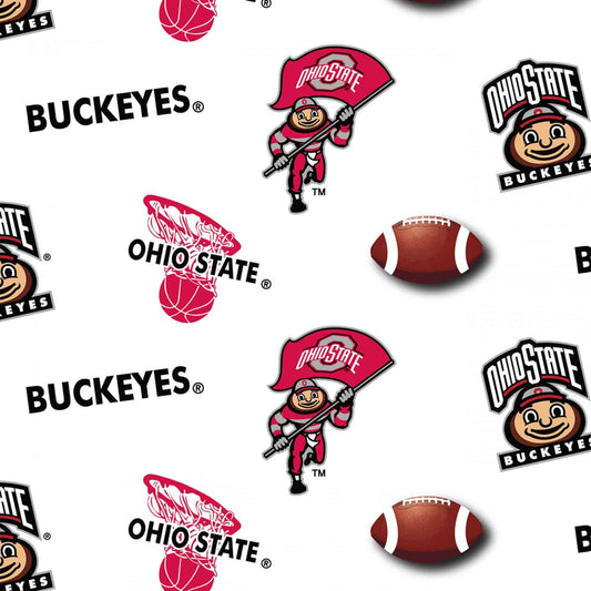 Ohio State Buckeyes NCAA College Allover Toss White Sykel Cotton Fabric OHS-042