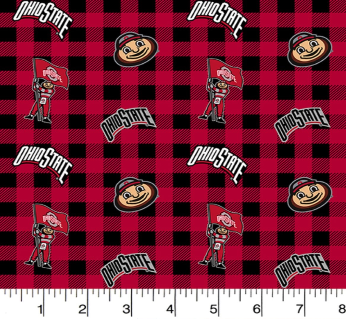 Ohio State Buckeyes NCAA College Buffalo Plaid Design Sykel Cotton Fabric OHS-1207