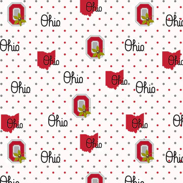 Ohio State Buckeyes NCAA College White Pin Dot Sykel Cotton Fabric OHS-1323