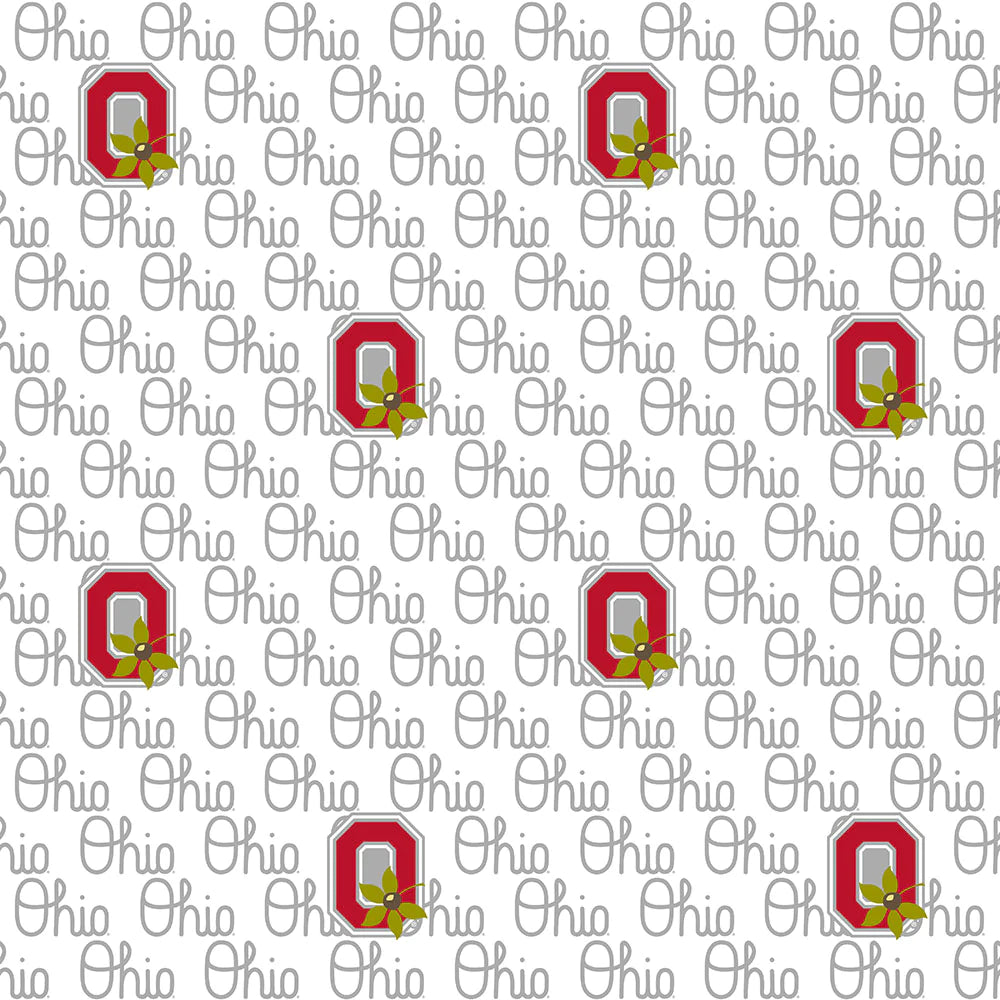 Ohio State Buckeyes NCAA College White Block Letter Sykel Cotton Fabric OHS-1328