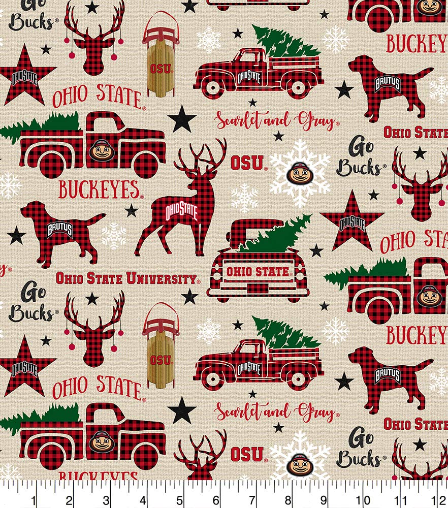 Ohio State Buckeyes NCAA College Holiday Christmas Sykel Cotton Fabric OHS-1213