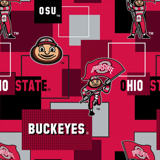 Ohio State Buckeyes NCAA College New Blocks Sykel Cotton Fabric OHS-1115