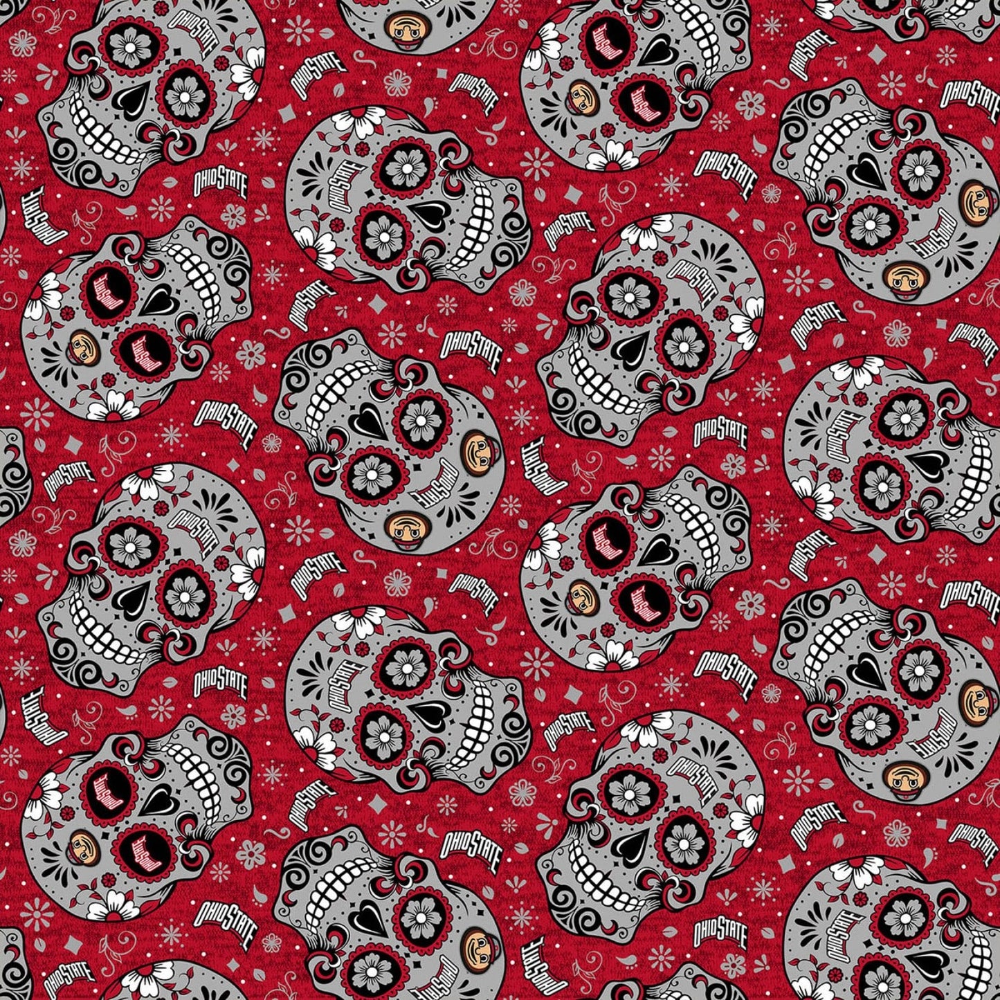 Ohio State Buckeyes NCAA College Sugar Skulls Sykel Cotton Fabric OHS-1193