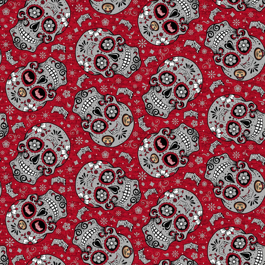 Ohio State Buckeyes NCAA College Sugar Skulls Sykel Cotton Fabric OHS-1193
