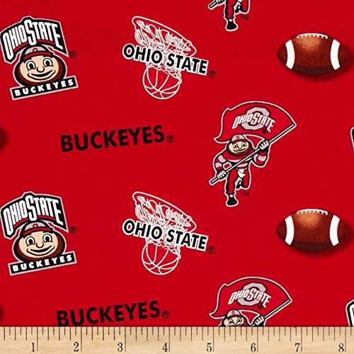 Ohio State Buckeyes NCAA College Tossed Logos Sykel Cotton Fabric OHS-041