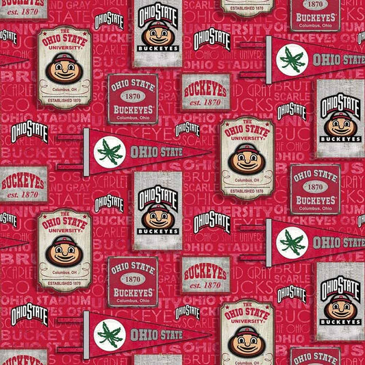 Ohio State Buckeyes NCAA College Vintage Pennant Sykel Cotton Fabric OHS-1267