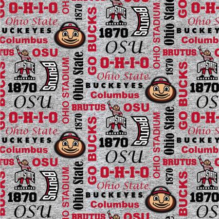 Ohio State Buckeyes NCAA College Words Heather Gray Design Sykel FLEECE Fabric OHS-1162