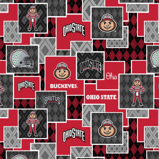 Ohio State Buckeyes NCAA College Argyle Boxes Sykel Cotton Fabric SYK-OHS-1371
