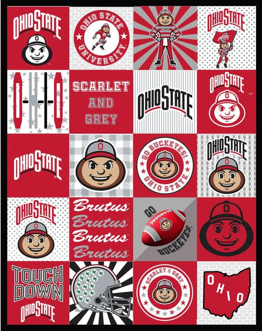 Ohio State Buckeyes NCAA College Collegiate T-Shirt Panel 60"x60" Sykel Enterprises Polyester Minky Fabric SYK-OHS-1362