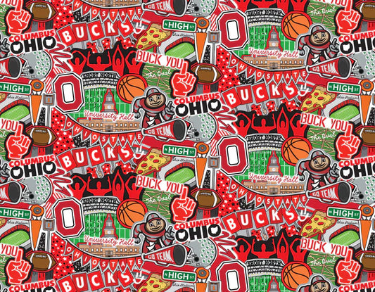 Ohio State Buckeyes NCAA College Doodle Allover Sammy Sykel Cotton Fabric OHS-2001