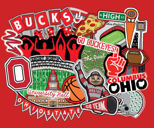 Ohio State Buckeyes NCAA College Doodle Panel 36"x43" Sammy Sykel Enterprises Cotton Fabric SYK-OHS-2000