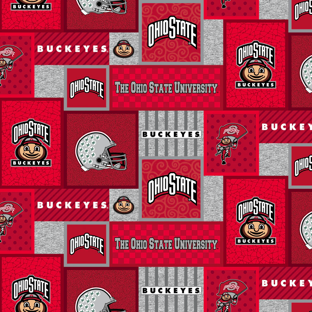 Ohio State Buckeyes NCAA College Patch Sykel Enterprises Polyester FLEECE Fabric OHS-1177 | US Fabric Shop