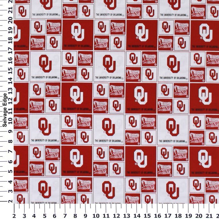 Oklahoma Sooners NCAA College Box Sykel Cotton Fabric OU-020