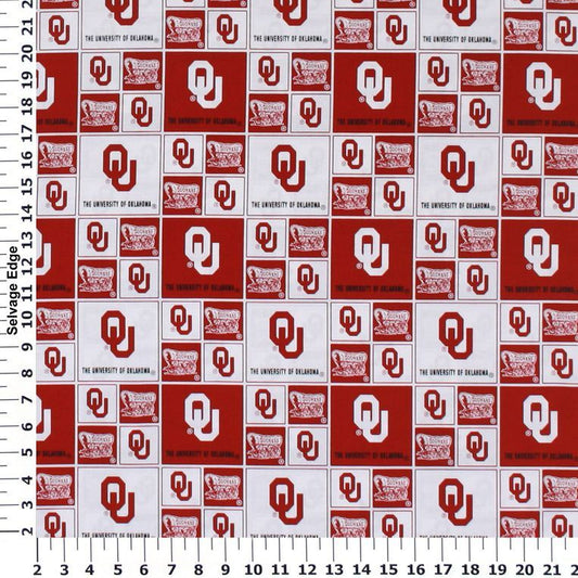 Oklahoma Sooners NCAA College Box Sykel Cotton Fabric OU-020