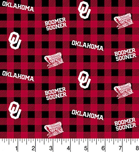 Oklahoma Sooners NCAA College Buffalo Plaid Sykel Cotton Fabric OU-1207