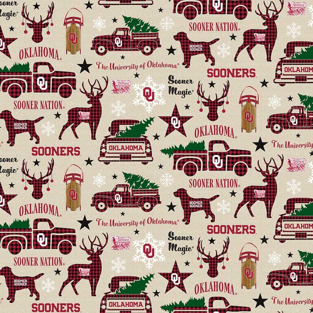 Oklahoma Sooners NCAA College Christmas Holiday Sykel Cotton Fabric OU-1213