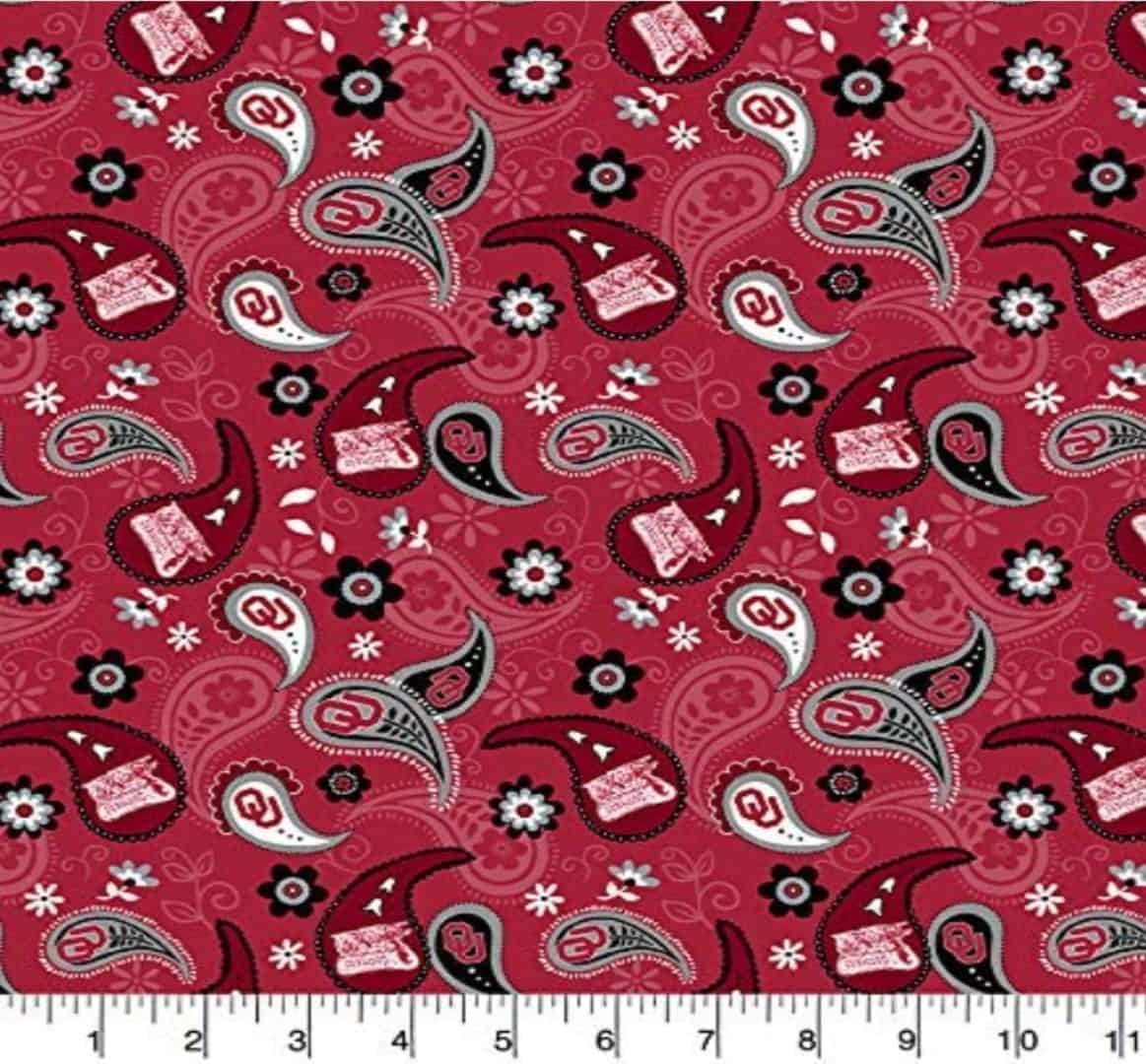 Oklahoma Sooners NCAA Paisley Bandana Sykel Cotton Fabric OU-1200