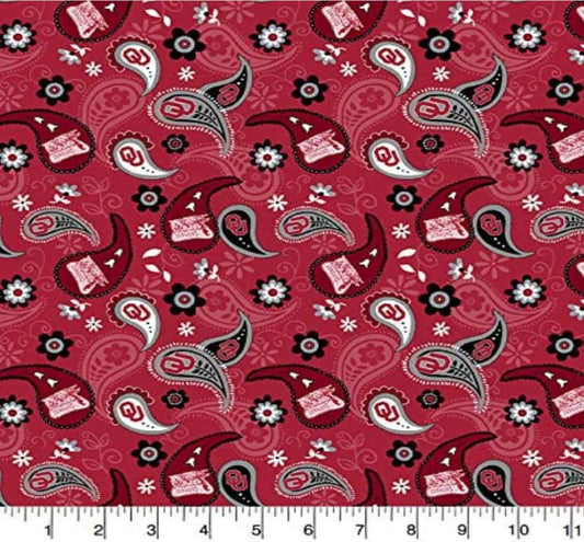 Oklahoma Sooners NCAA Paisley Bandana Sykel Cotton Fabric OU-1200
