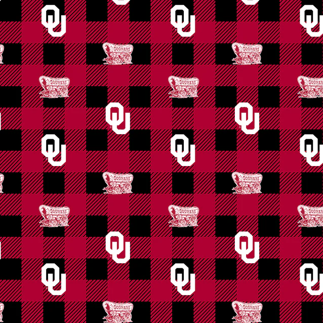 Oklahoma Sooners NCAA College Buffalo Plaid Sykel Enterprises Polyester Fleece Fabric OU-1190