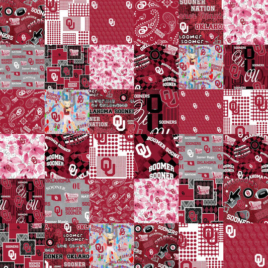 Oklahoma Sooners NCAA College Cheater Quilt Allover 60" Sykel Cotton Fabric OU-1363