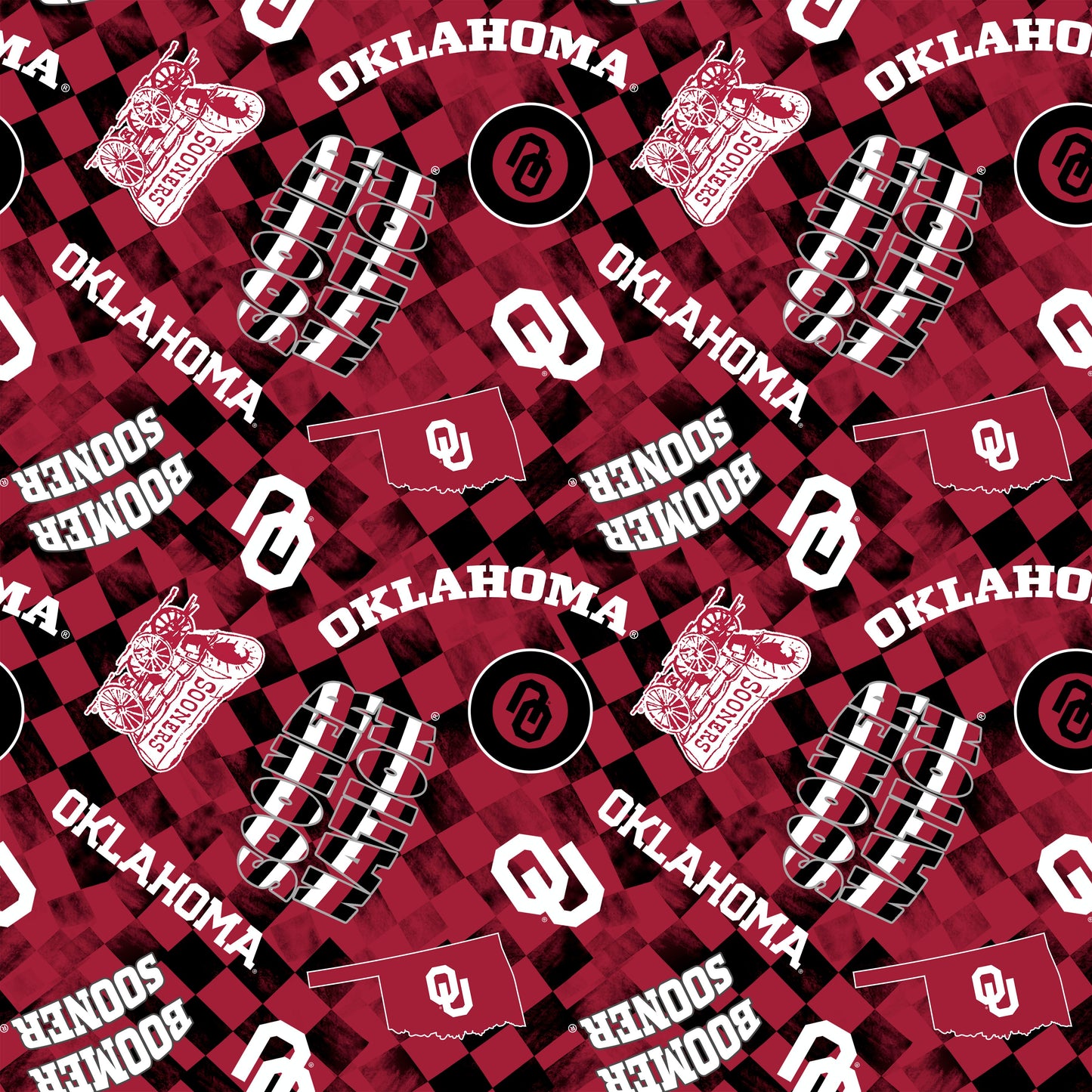 Oklahoma Sooners NCAA College Checks Red Sykel Enterprises Canvas Duck Cloth Cotton Fabric OU-1380-RED