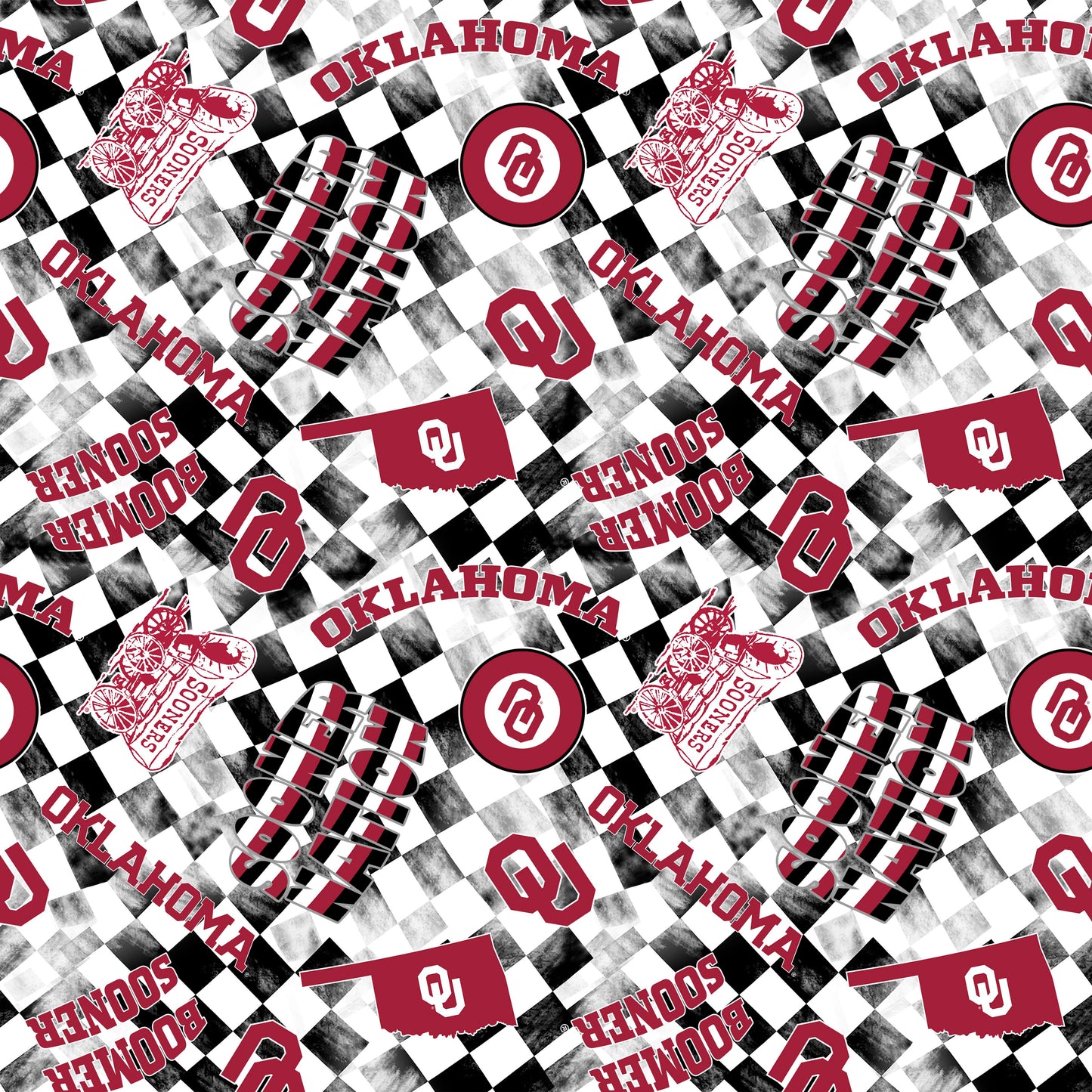 Oklahoma Sooners NCAA College Checks White Sykel Enterprises Canvas Duck Cloth Cotton Fabric OU-1380-WHITE