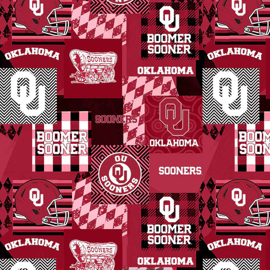 Oklahoma Sooners NCAA College Collegiate Minky Geo Sykel Enterprises Polyester Fabric SYK-OU-1367