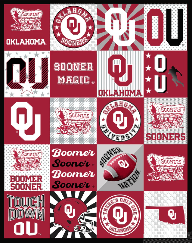 Oklahoma Sooners NCAA College Collegiate T-Shirt Panel 60"x60" Sykel Enterprises Polyester MINKY Fabric OU-1362 | US Fabric Shop
