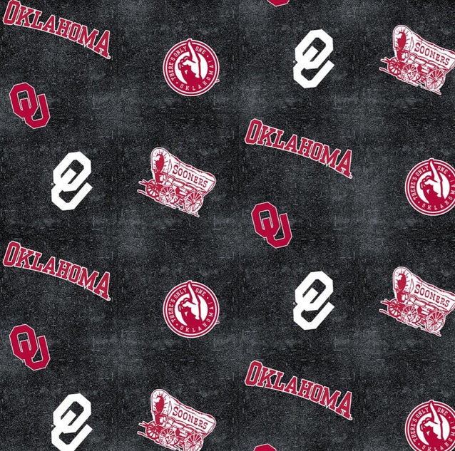 Oklahoma Sooners NCAA College Distressed Logo Sykel Enteprises Cotton Flannel Fabric OU-1152