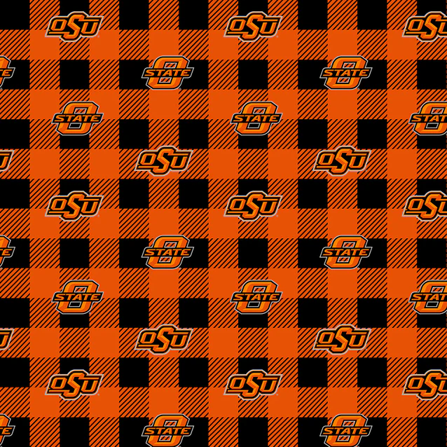 Oklahoma State Cowboys NCAA College Buffalo Plaid Sykel Enterprises Polyester Fleece Fabric OSU-1190