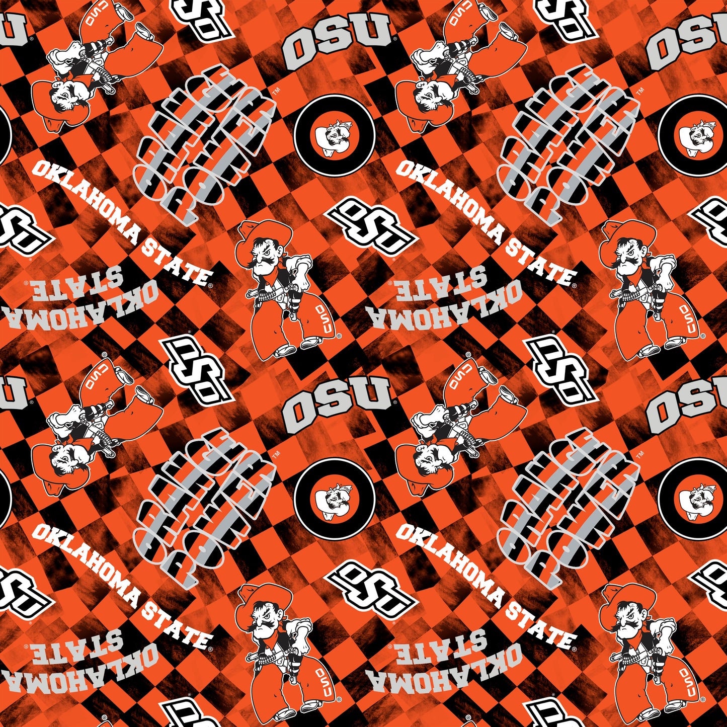 Oklahoma State Cowboys NCAA College Checks Orange Sykel Enterprises Canvas Duck Cloth Cotton Fabric OSU-1380-ORANGE