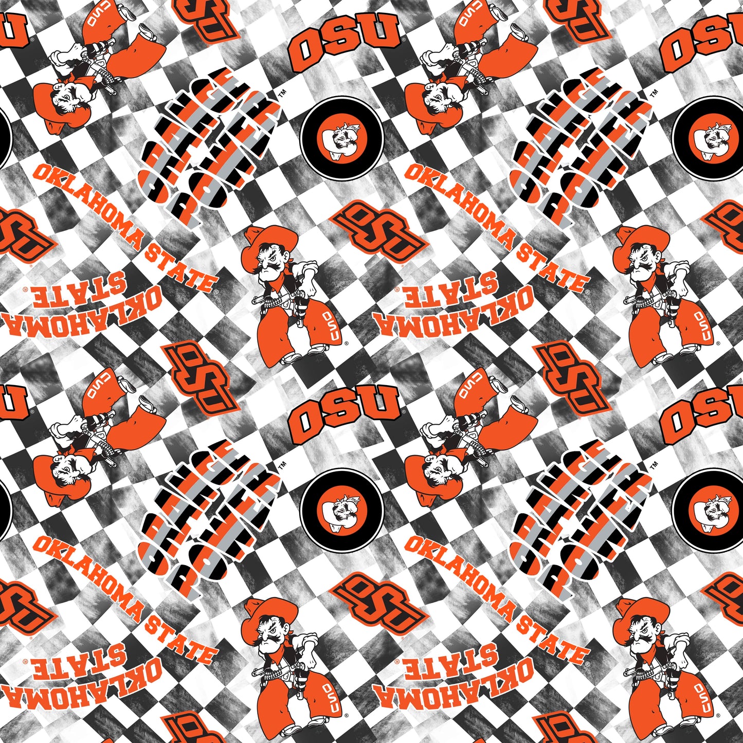 Oklahoma State Cowboys NCAA College Checks White Sykel Enterprises Canvas Duck Cloth Cotton Fabric OSU-1380-WHITE