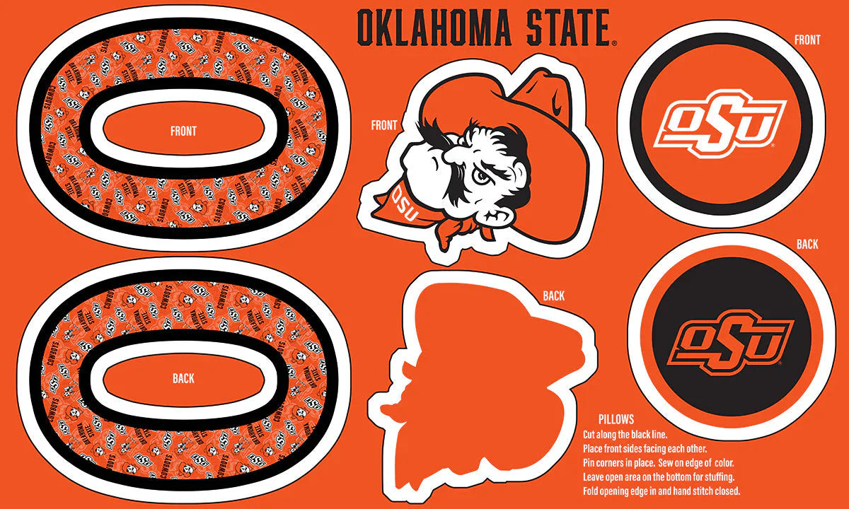 Oklahoma State Cowboys NCAA Collegiate Pillow Project 36x60 inches Sykel Polyester Minky Fabric SYK-OSU-1359