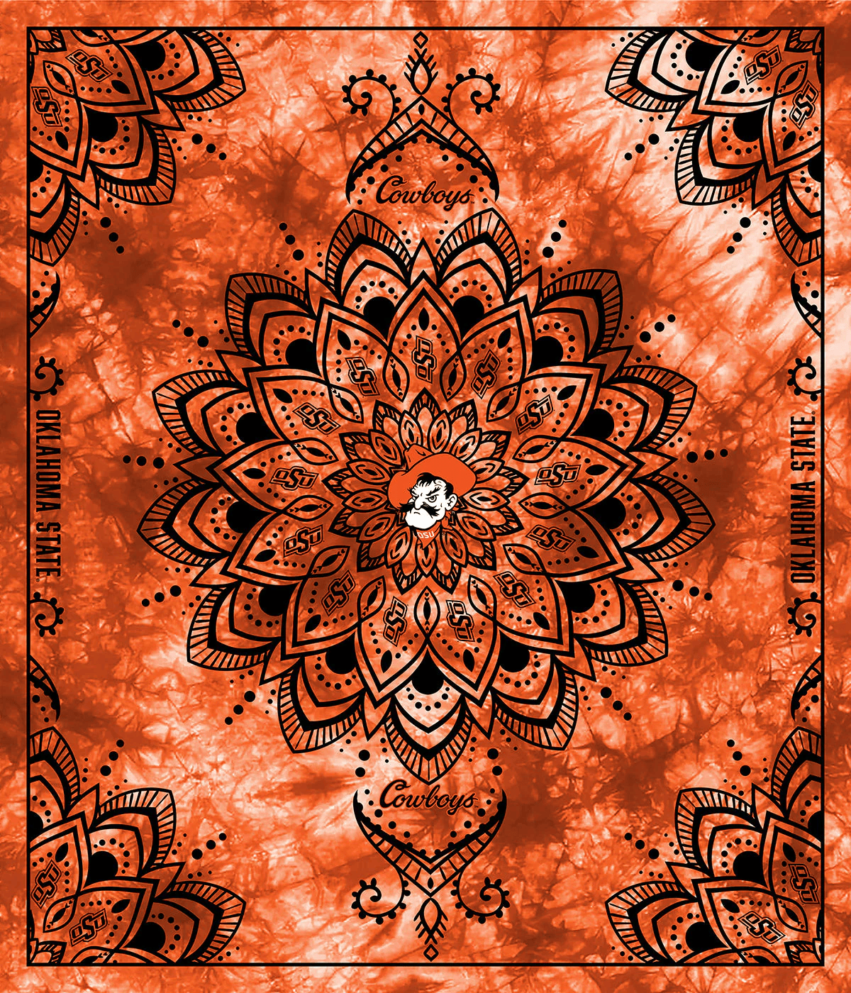 Oklahoma State Cowboys NCAA Collegiate Tapestry Finished Panel 48"x56" Sykel Enterprises Polyester MINKY Fabric OSU-1360 | US Fabric Shop