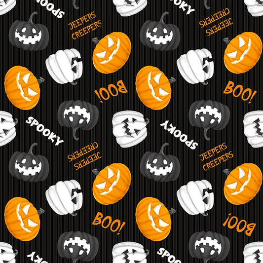 Olde Salem Black Hat Society Pumpkin Word Glow in Dark Black Shelly Comiskey Henry Glass Cotton Fabric