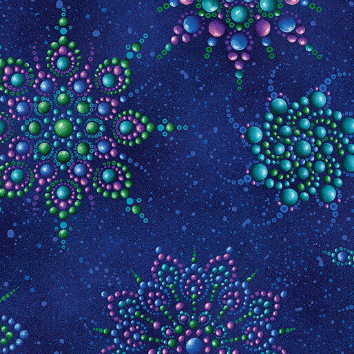 On Dragonfly Wings Beaded Medallion Dark Blue Ann Lauer Benartex Cotton Fabric BE-16402P-56