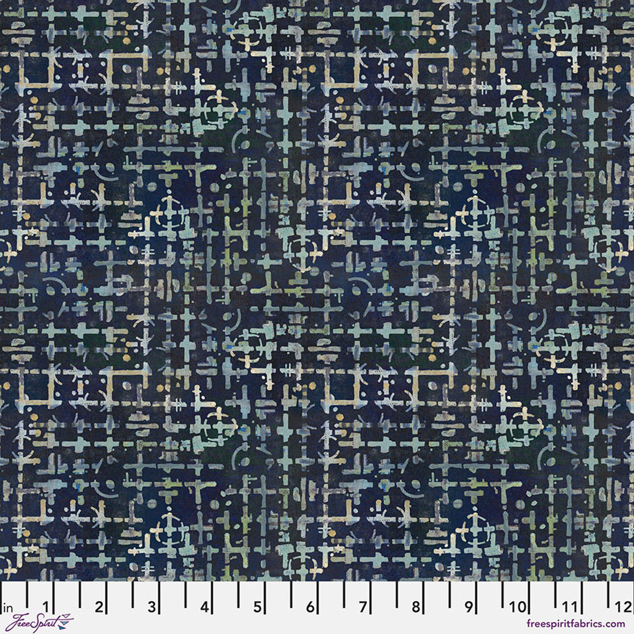 On Your Mark Maze Indigo Seth Apter Free Spirit Cotton Fabric FS-PWSE043.INDIGO