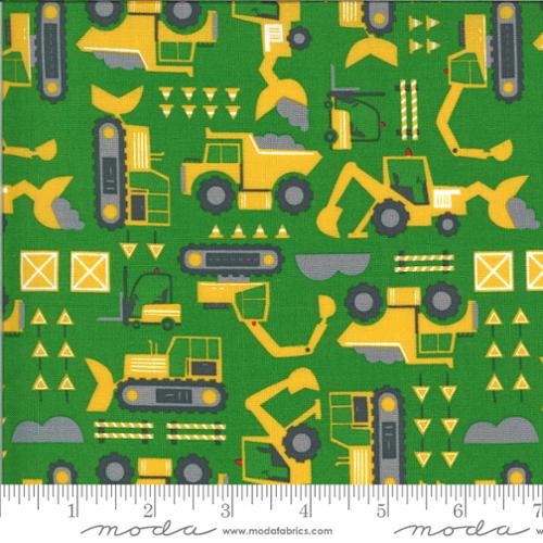 On the Go Green Light Construction Dump Trucks Green Stacy Iest Hsu Moda Fabrics Cotton Fabric