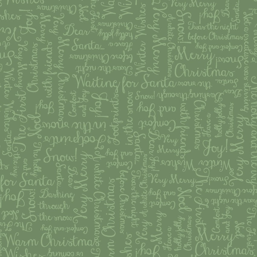 One Snowy Day Christmas Greetings Dark Green Hannah Dale Maywood Studio Cotton Fabric