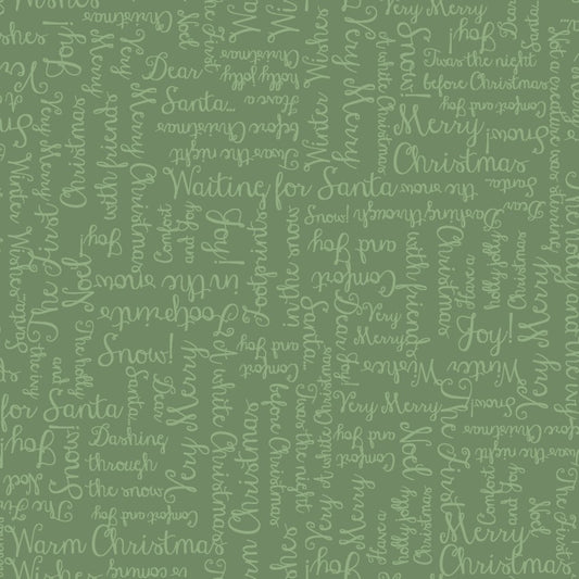 One Snowy Day Christmas Greetings Dark Green Hannah Dale Maywood Studio Cotton Fabric