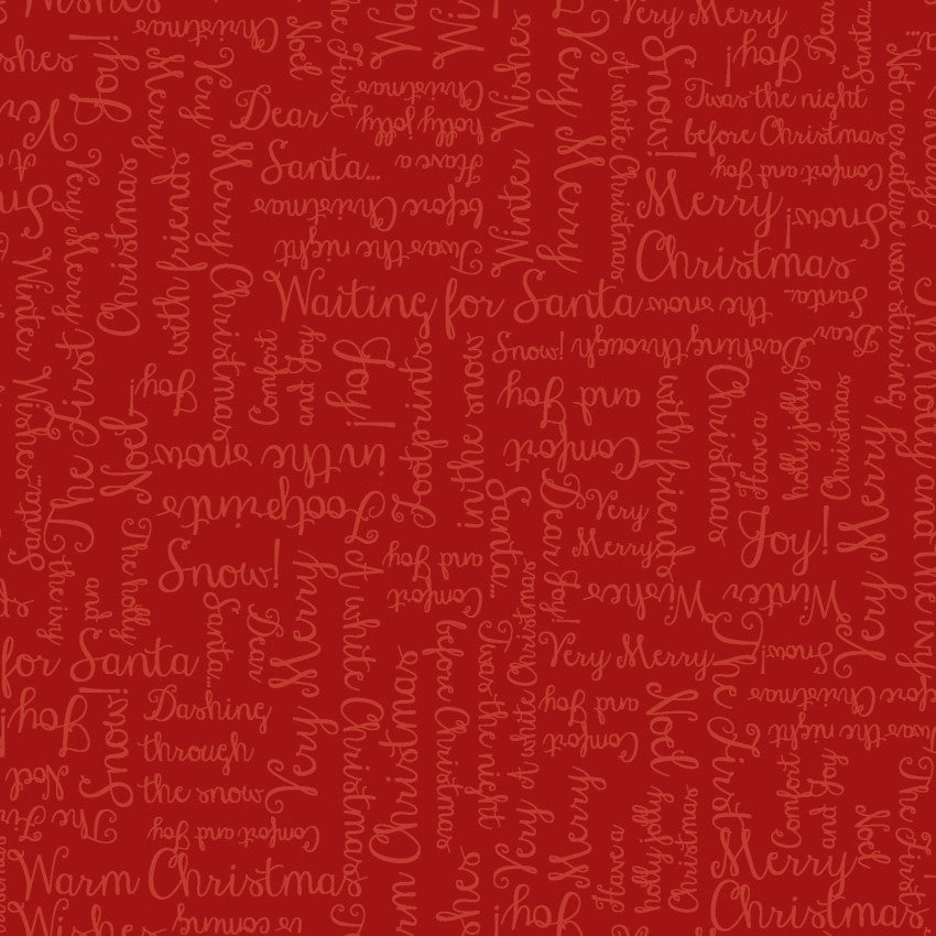 One Snowy Day Christmas Greetings Dark Red Hannah Dale Maywood Studio Cotton Fabric