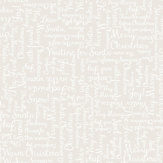 One Snowy Day Christmas Greetings Ecru Beige Hannah Dale Maywood Studio Cotton Fabric