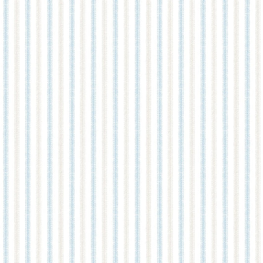 One Snowy Day Stripe Blue Ecru Beige Hannah Dale Maywood Studio Cotton Fabric