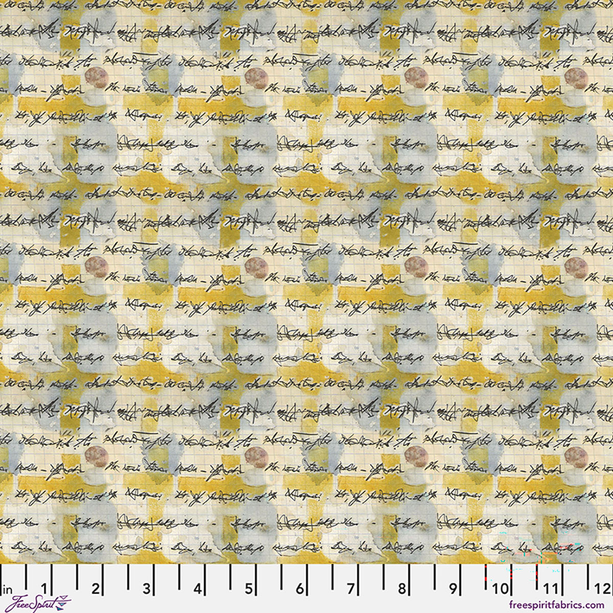 One Layer Away Asemic Butter Yellow Seth Apter Free Spirit Cotton Fabric FS-PWSE068.BUTTER