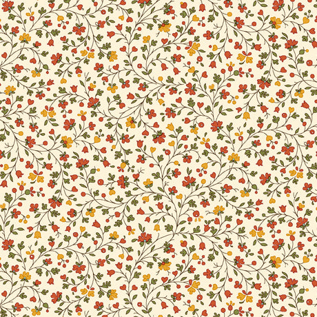 Ophelia Decorative Leaf Tangerine Quilting Treasures Fabrics Cotton Fabric